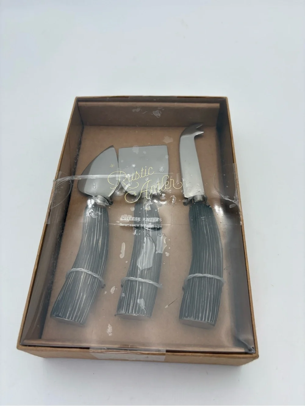 Pottery Barn Cheese Knives Set with Antler Handles - 3 Piece